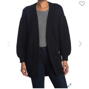 Topshop Open Front Cable Knit Cardigan, Navy Blue